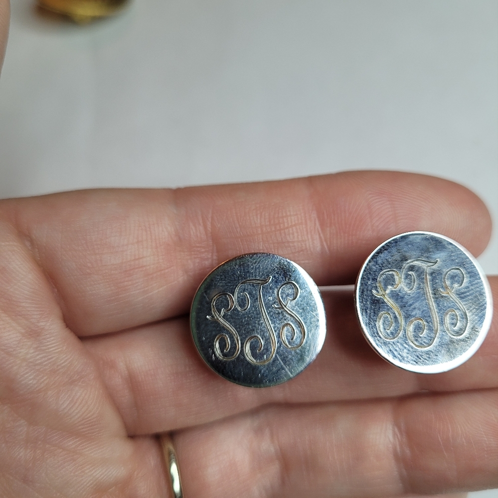 Sterling Silver Circle round Screw on clip on Earrings Monogrammed SJS